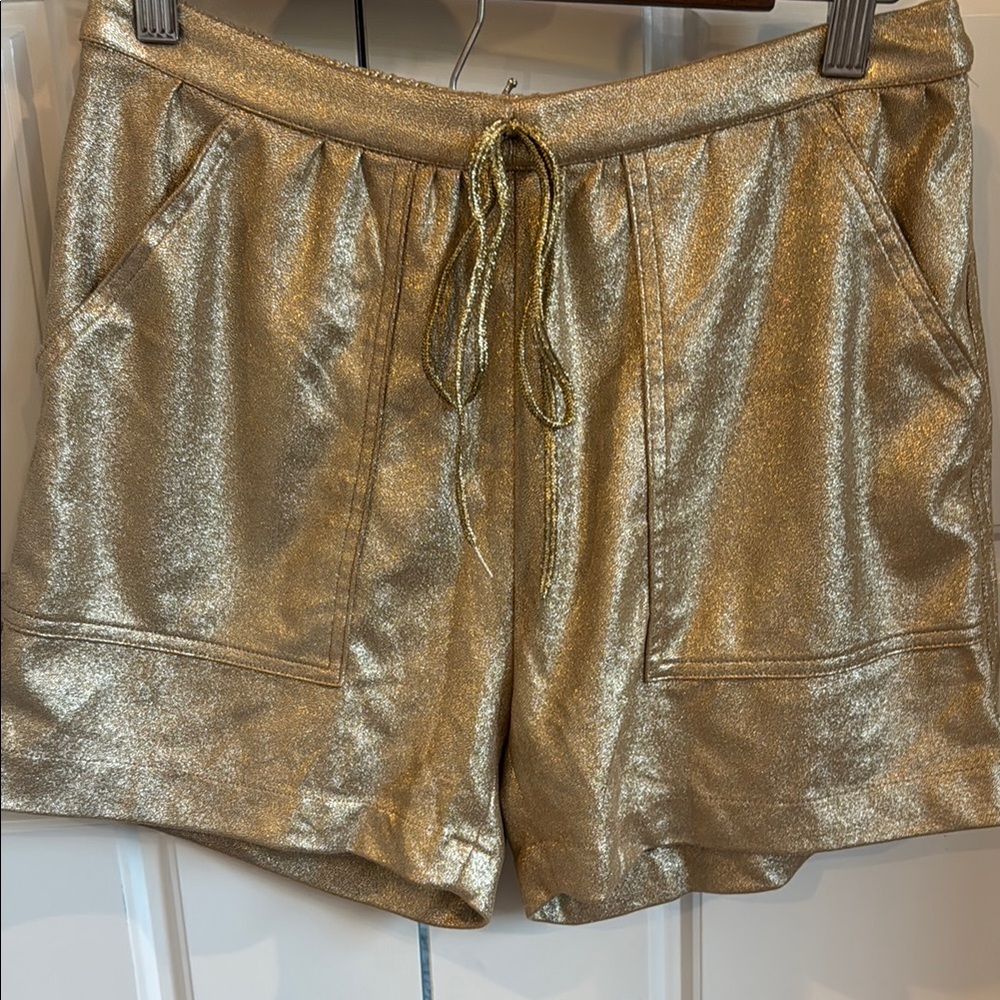 High Waist Gold Shorts with Metallic Sheen